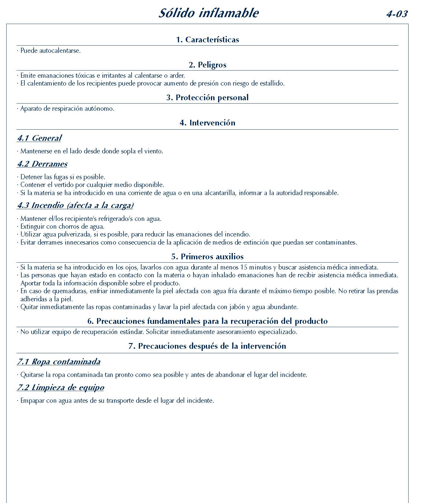 189 FICHA 4-03 SOLIDO INFLAMABLE FICHAS EMERGENCIA